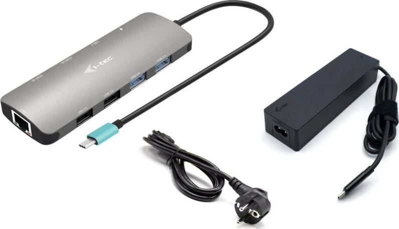 I-TEC USB-C metalinis nano dokas 2 x HDMI 1 x GLAN 2 x USB 3.2 2 x USB 2.0 1 x USB-C 3.2 Gen.1 duomenys 1 x USB-C 100 W PD + 100 W įkroviklis