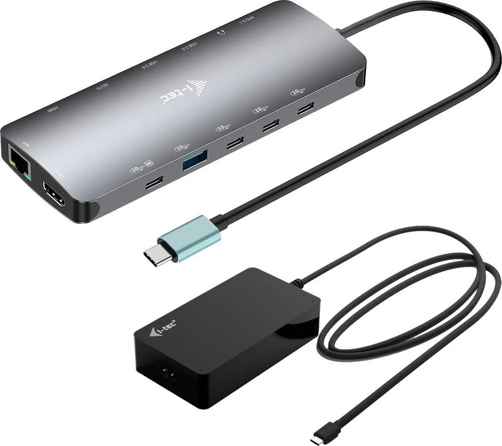 I-tec USB-C Metal Nano 3x Ekranas Docking Station 2x HDMI 1x USB-C video LAN Audio Skaitytuvas kart Maitinimas 140W + Įkroviklis 140W