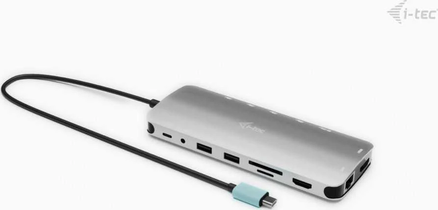 I-tec USB-C Metal Nano 3x Ekranas Docking Station 2x HDMI 1x USB-C video LAN Audio Skaitytuvas kart Maitinimas 140W + Įkroviklis 140W