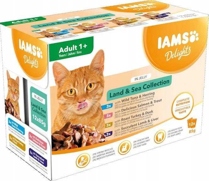 Eukanuba IAMS Delights LND&SEAkonservuotas pašaras katėms drebučiuose, 12x85 g