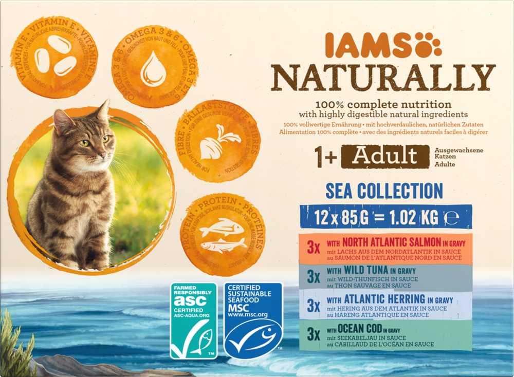 Eukanuba Drėgnas Kačių Maistas - Iams Naturally Suaugusiųjų Žemė Ir Jūra, Mėlyna