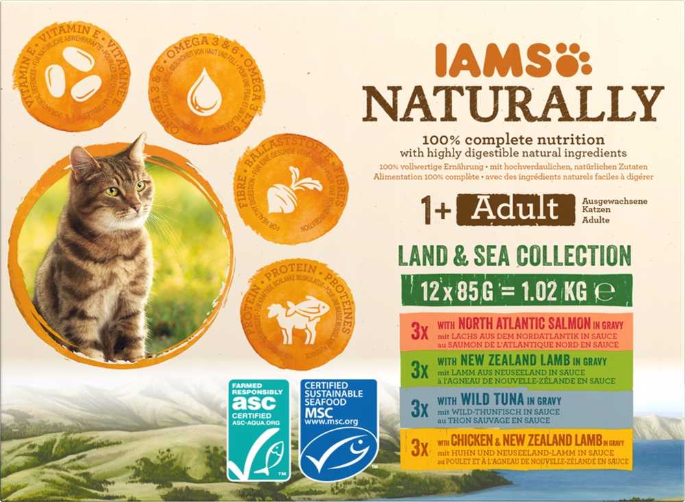Eukanuba Drėgnas Kačių Maistas - Iams Naturally Suaugusiųjų Žemė Ir Jūra, Mėlyna