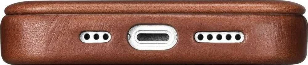 iCarer CE Oil Wax Premium Leather Apple iPhone 14 Plus magnetic atverčiamas MagSafe dėklas telefonui rudos spalvos (AKI14220707-BN)