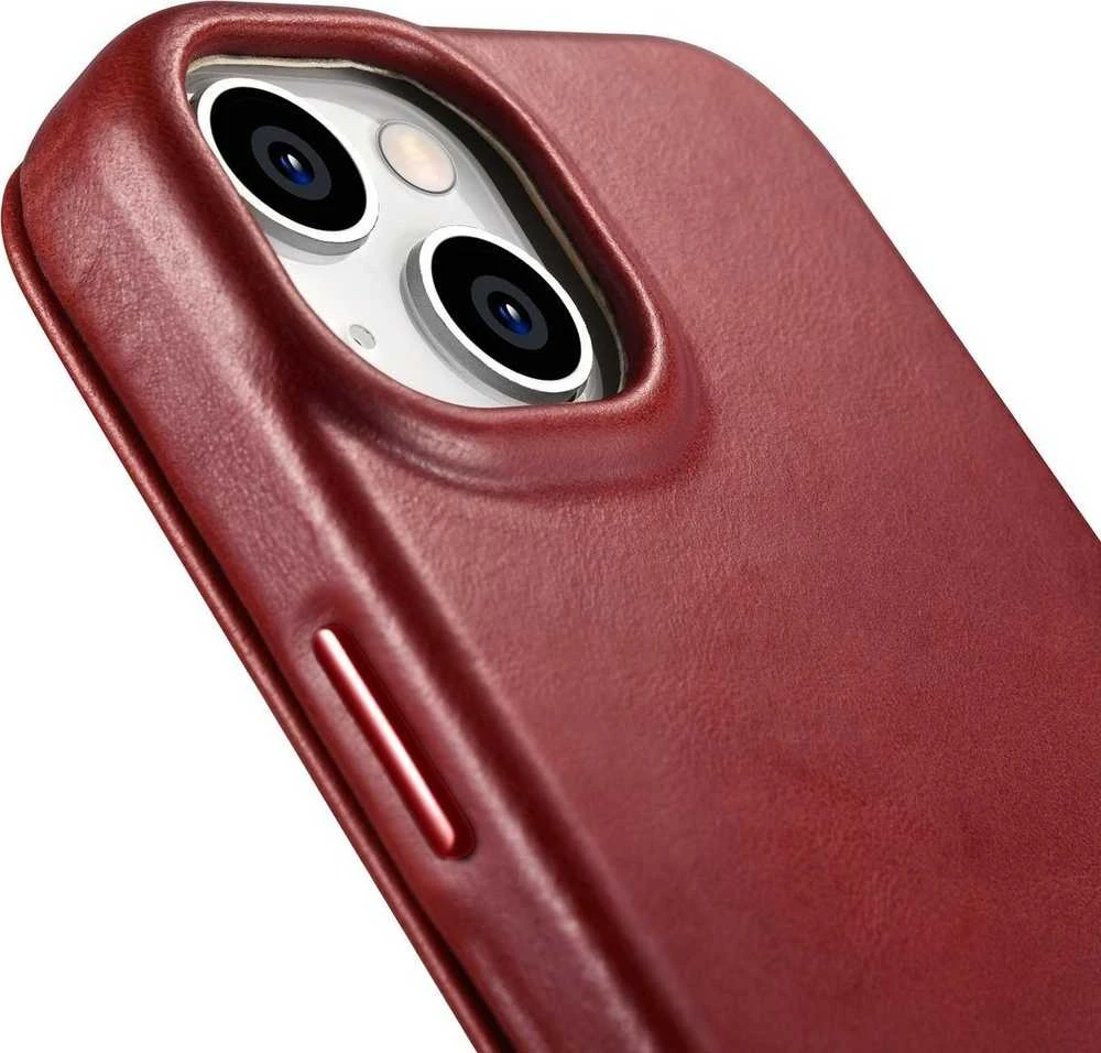 iCarer CE Oil Wax Premium Leather Apple iPhone 14 Plus Magnetic atverčiamas Leather MagSafe dėklas telefonui raudonos spalvos (AKI14220707-RD)
