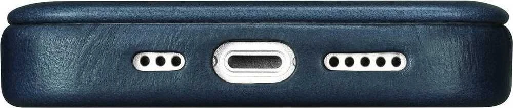 iCarer CE Oil Wax Premium Leather Apple iPhone 14 Plus magnetic atverčiamas MagSafe dėklas telefonui mėlynos spalvos (AKI14220707-BU)