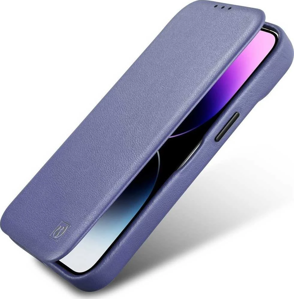 iCarer CE Premium Leather Apple iPhone 14 Plus Magnetic atverčiamas Leather MagSafe Light dėklas telefonui violetinės spalvos (WMI14220715-LP)
