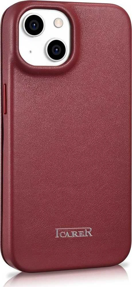 iCarer CE Premium Leather Apple iPhone 14 Plus Magnetic atverčiamas Leather MagSafe dėklas telefonui raudonos spalvos (WMI14220715-RD)