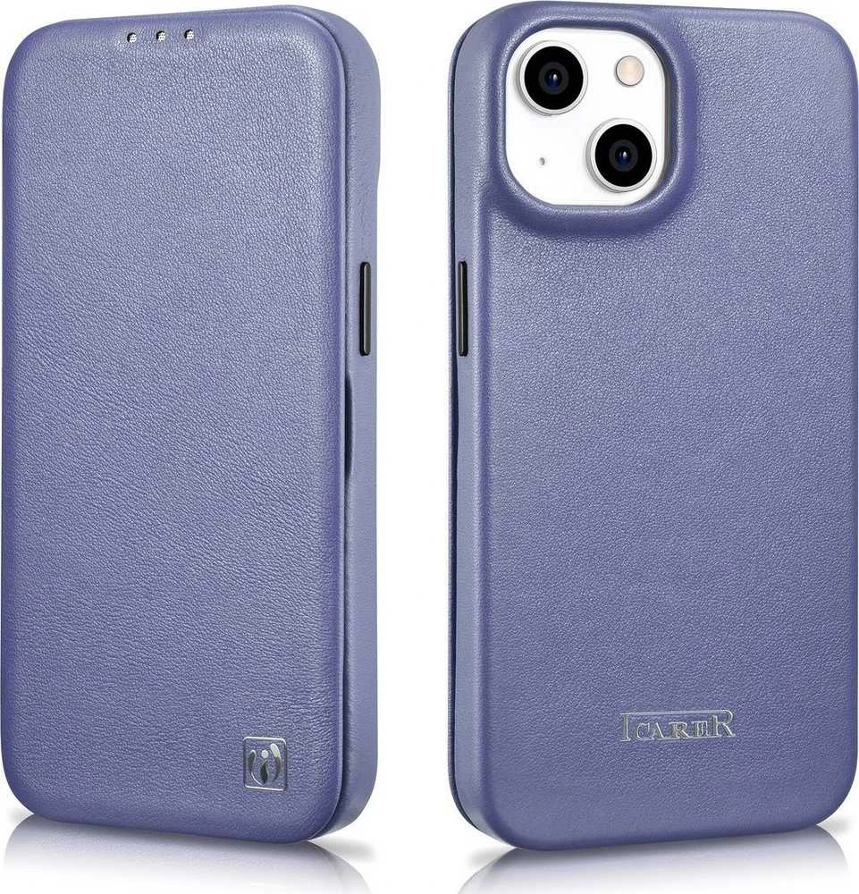 iCarer CE Premium Leather Apple iPhone 14 Plus Magnetic atverčiamas Leather MagSafe Light dėklas telefonui violetinės spalvos (WMI14220715-LP)