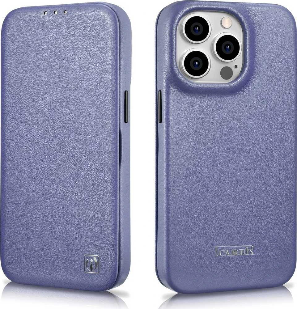iCarer CE Premium Leather Apple iPhone 14 Pro Magnetic atverčiamas Leather MagSafe Light dėklas telefonui violetinės spalvos (WMI14220714-LP)