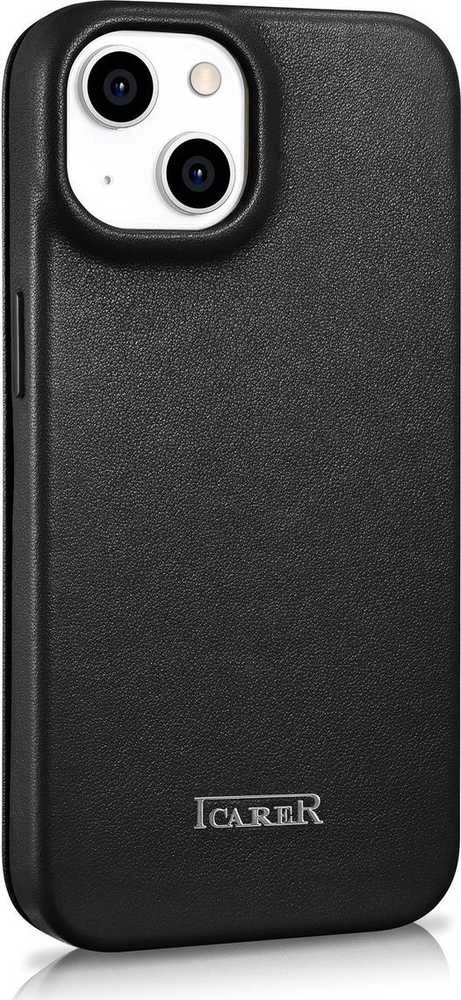iCarer CE Premium Leather Apple iPhone 14 Plus Magnetic atverčiamas Leather MagSafe dėklas telefonui juodos spalvos (WMI14220715-BK)