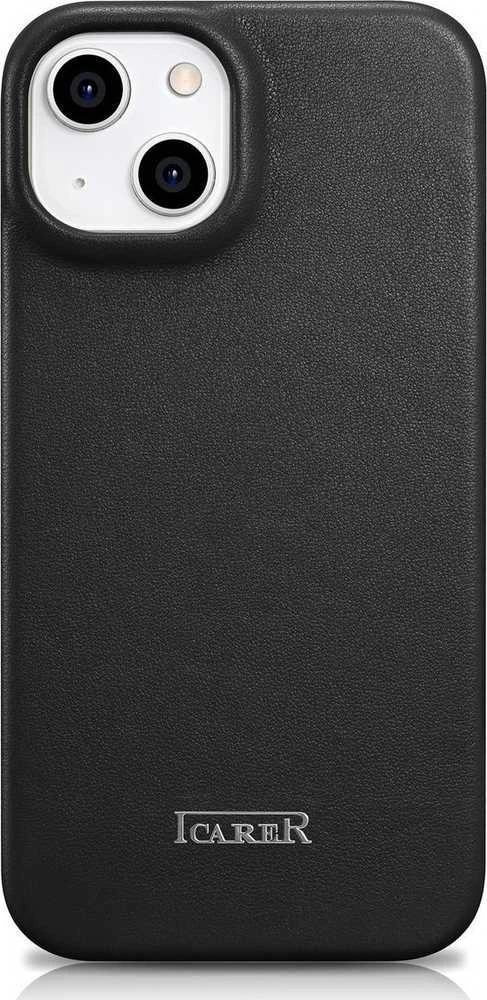 iCarer CE Premium Leather Apple iPhone 14 Plus Magnetic atverčiamas Leather MagSafe dėklas telefonui juodos spalvos (WMI14220715-BK)