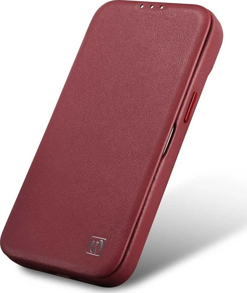 iCarer CE Premium Leather Apple iPhone 14 Plus Magnetic atverčiamas Leather MagSafe dėklas telefonui raudonos spalvos (WMI14220715-RD)