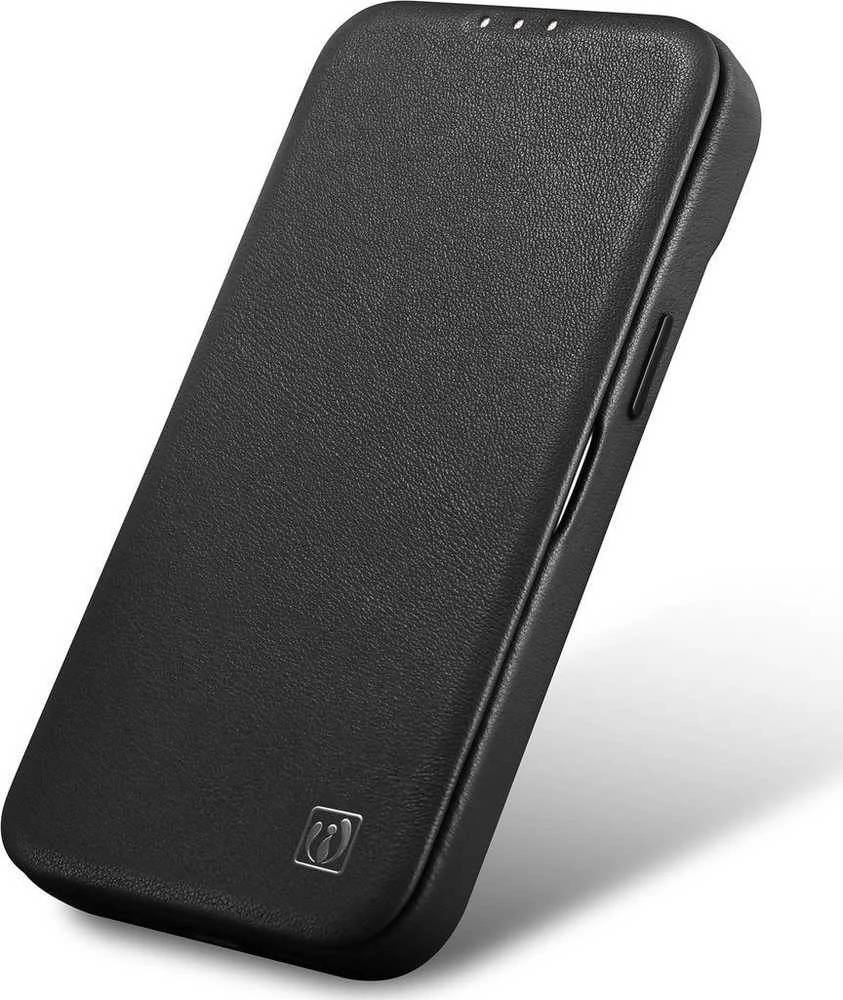 iCarer CE Premium Leather Apple iPhone 14 Plus Magnetic atverčiamas Leather MagSafe dėklas telefonui juodos spalvos (WMI14220715-BK)