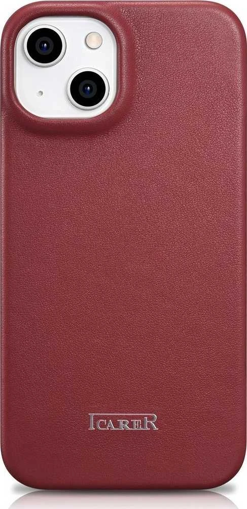 iCarer CE Premium Leather Apple iPhone 14 Plus Magnetic atverčiamas Leather MagSafe dėklas telefonui raudonos spalvos (WMI14220715-RD)