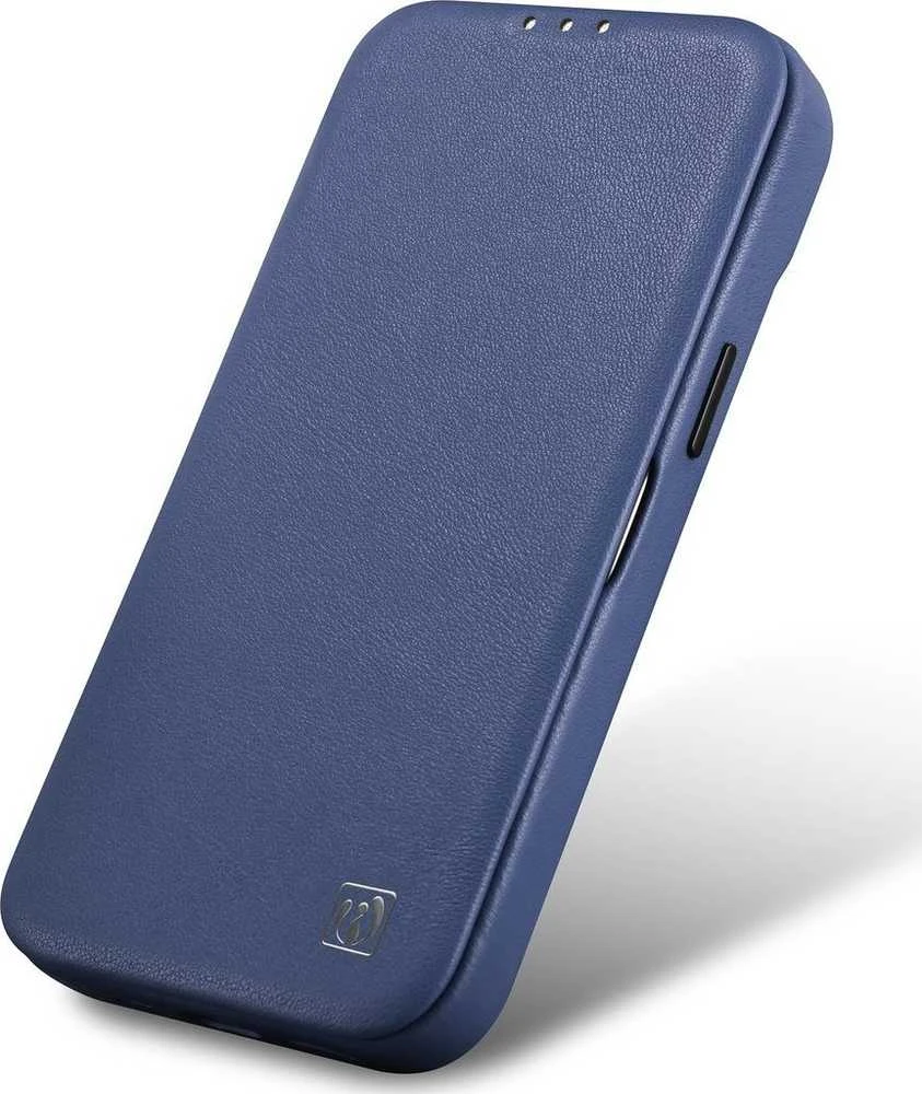 iCarer CE Premium Leather Apple iPhone 14 Pro Magnetic atverčiamas Leather MagSafe dėklas telefonui mėlynos spalvos (WMI14220714-BU)