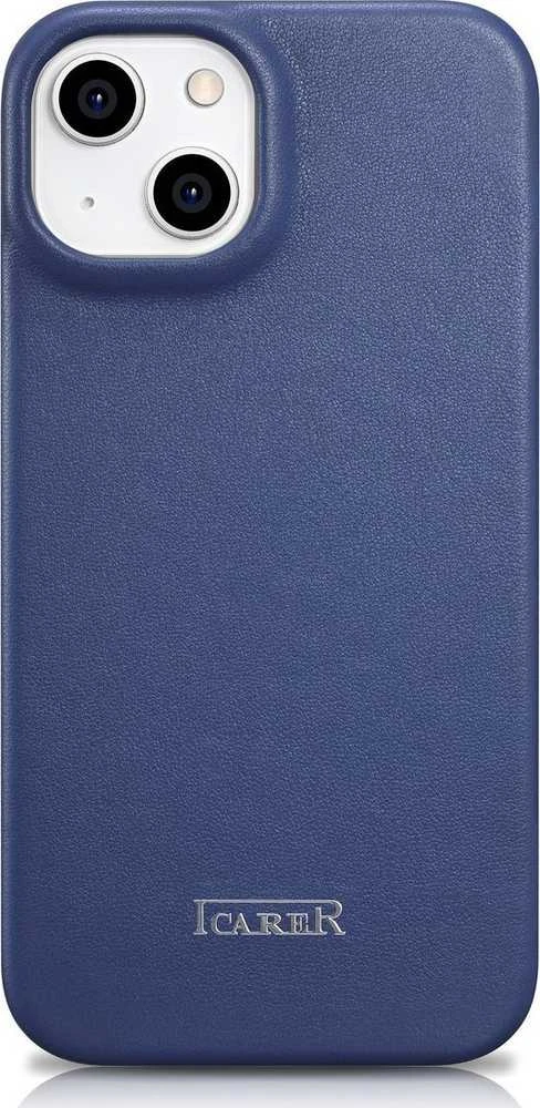 iCarer CE Premium Leather Apple iPhone 14 Plus Magnetic atverčiamas Leather MagSafe dėklas telefonui mėlynos spalvos (WMI14220715-BU)