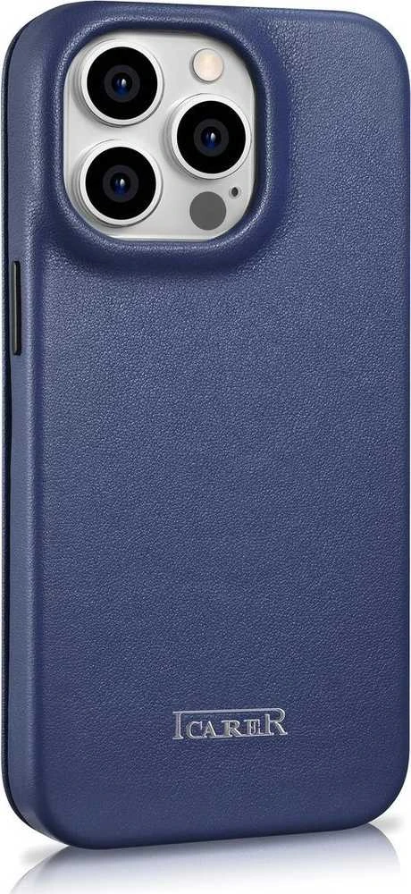 iCarer CE Premium Leather Apple iPhone 14 Pro Magnetic atverčiamas Leather MagSafe dėklas telefonui mėlynos spalvos (WMI14220714-BU)