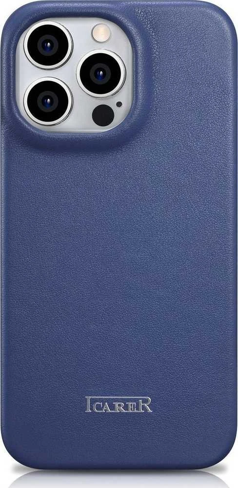 iCarer CE Premium Leather Apple iPhone 14 Pro Magnetic atverčiamas Leather MagSafe dėklas telefonui mėlynos spalvos (WMI14220714-BU)