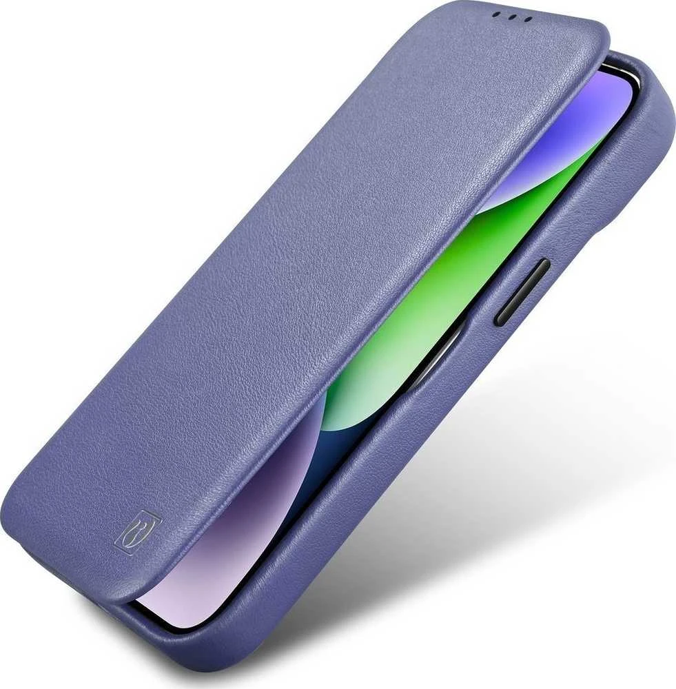 iCarer CE Premium Leather Apple iPhone 14 Pro Max Magnetic atverčiamas Leather MagSafe Light dėklas telefonui violetinės spalvos (WMI14220716-LP)