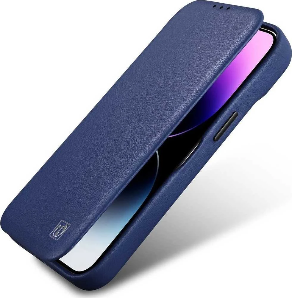 iCarer CE Premium Leather Apple iPhone 14 Plus Magnetic atverčiamas Leather MagSafe dėklas telefonui mėlynos spalvos (WMI14220715-BU)