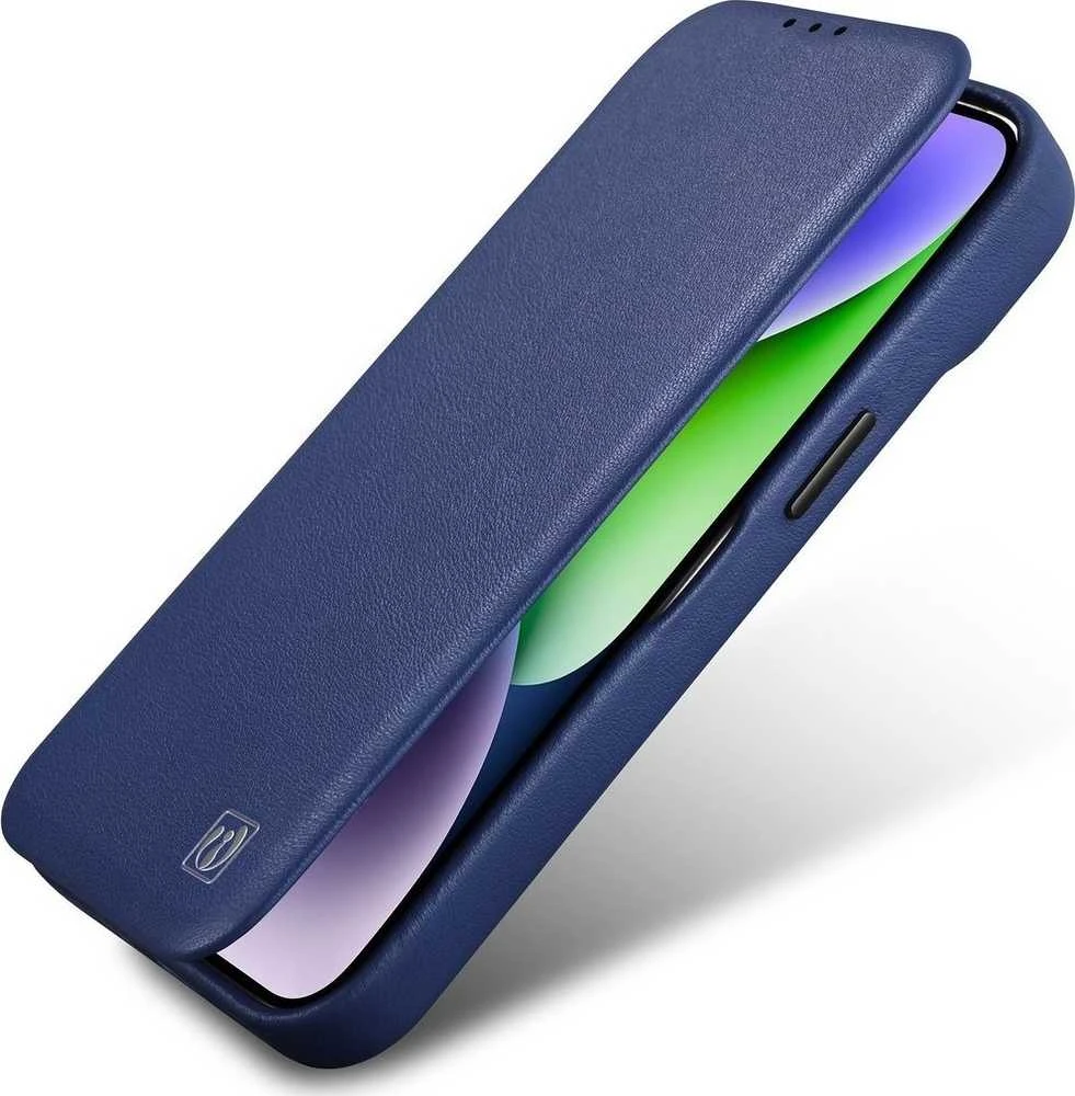iCarer CE Premium Leather Apple iPhone 14 Pro Magnetic atverčiamas Leather MagSafe dėklas telefonui mėlynos spalvos (WMI14220714-BU)