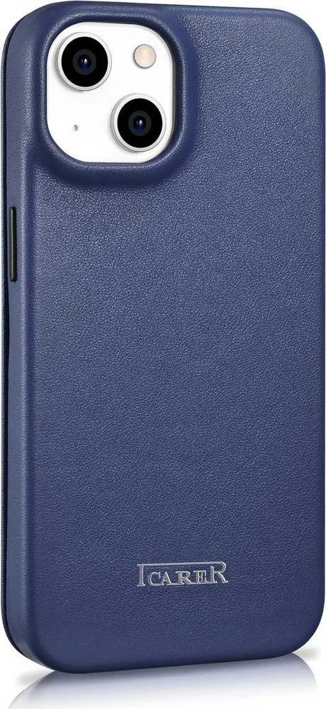iCarer CE Premium Leather Apple iPhone 14 Plus Magnetic atverčiamas Leather MagSafe dėklas telefonui mėlynos spalvos (WMI14220715-BU)