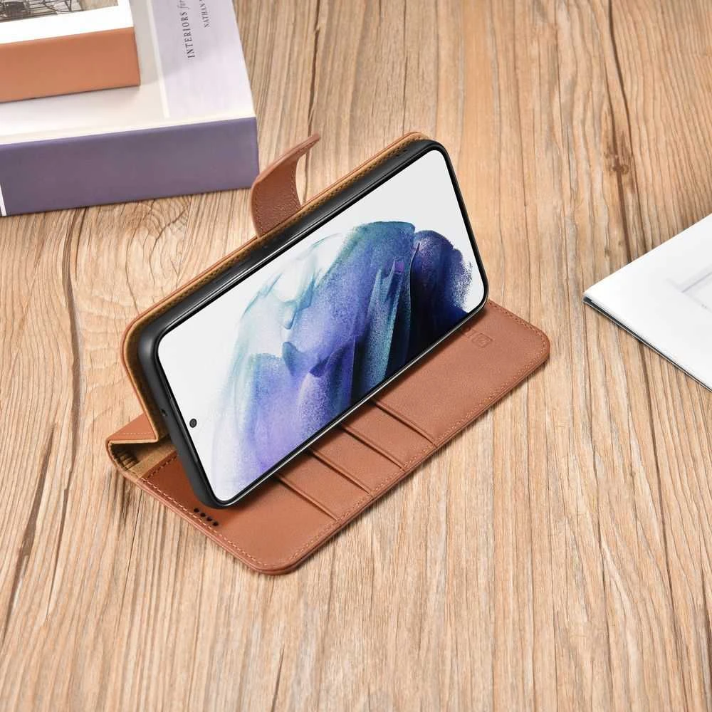 Dėklas iCarer Haitang Odinė piniginė Odinė Samsung Galaxy S22 + (S22 Plus) Piniginės Korpusas Rudas (AKSM05BN)