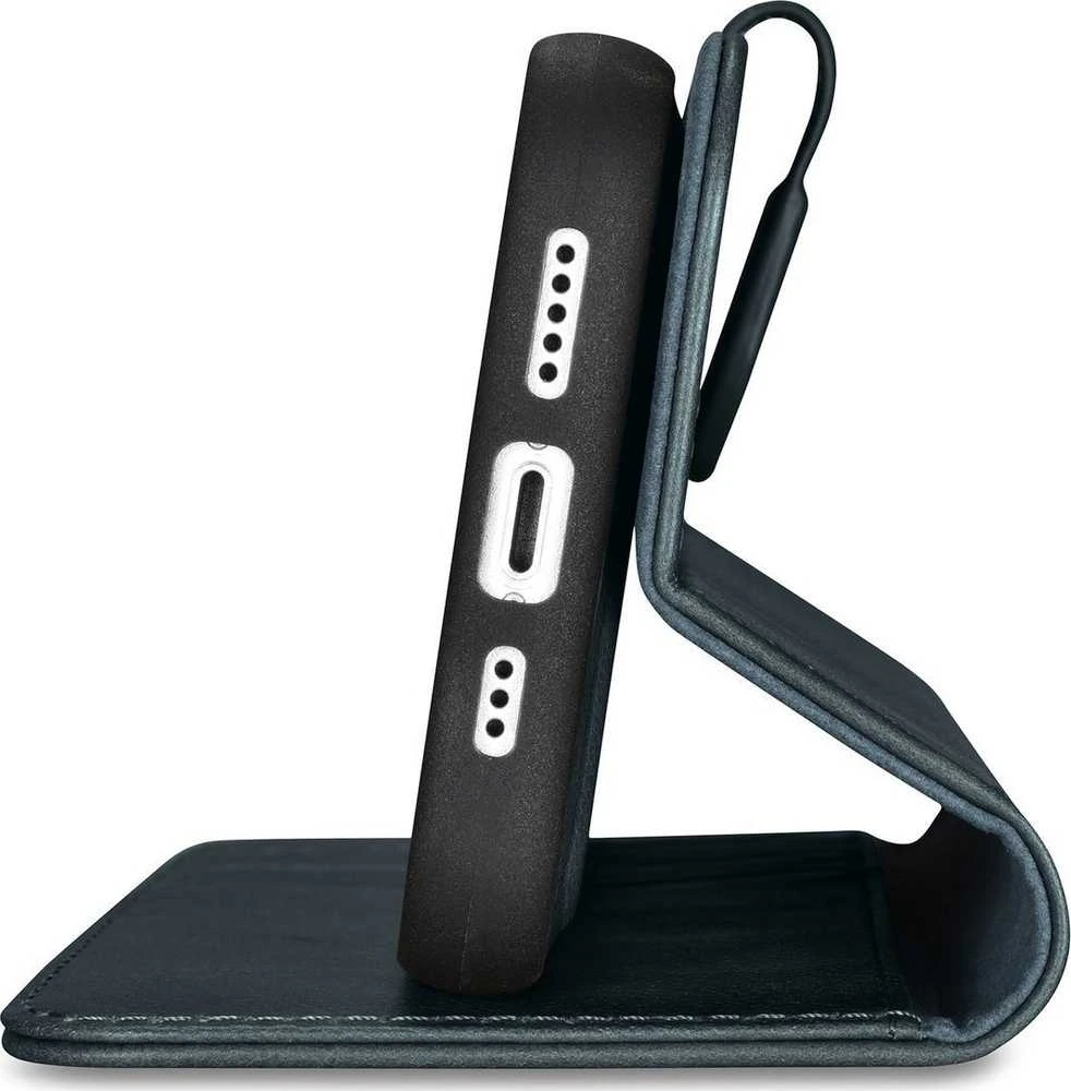iCarer Oil Wax Wallet 2in1 Apple iPhone 14 Pro Anti-RFID Leather atverčiamas dėklas telefonui mėlynos spalvos (WMI14220722-BU)