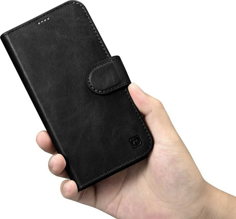 iCarer Oil Wax Wallet 2in1 Apple iPhone 14 Plus Anti-RFID Leather atverčiamas dėklas telefonui juodos spalvos (WMI14220723-BK)