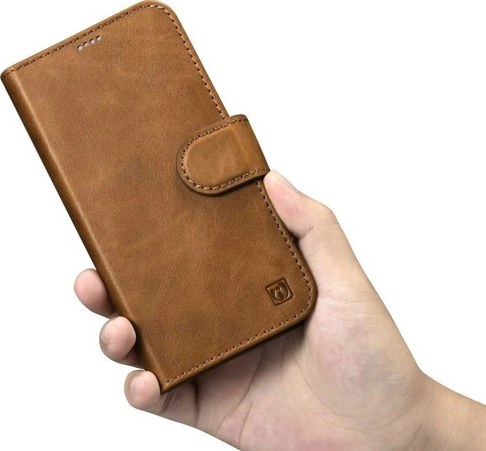 iCarer Oil Wax Wallet 2in1 Apple iPhone 14 Plus Anti-RFID Leather atverčiamas dėklas telefonui rudos spalvos (WMI14220723-TN)