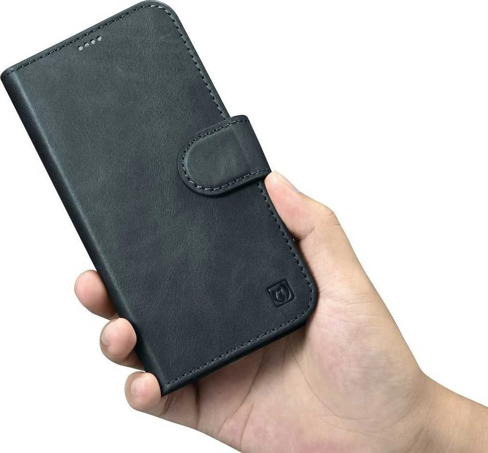iCarer Oil Wax Wallet 2in1 Apple iPhone 14 Plus Anti-RFID Leather atverčiamas dėklas telefonui mėlynos spalvos (WMI14220723-BU)