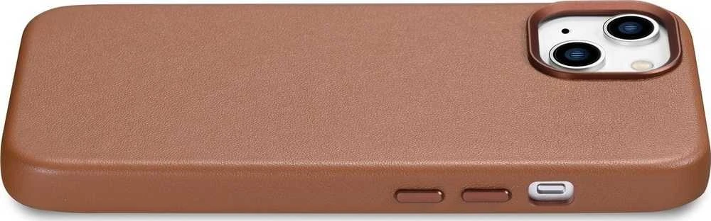 iCarer Leather Apple iPhone 14 Plus dėklas telefonui rudos spalvos (MagSafe Compatible)