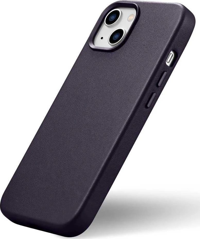 iCarer Leather Apple iPhone 14 Plus Dark dėklas telefonui violetinės spalvos (MagSafe Compatible)