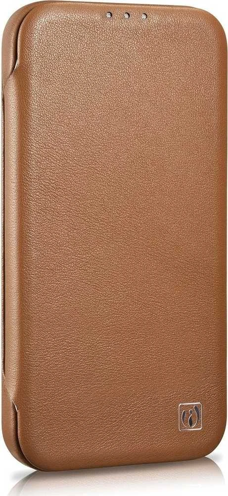 iCarer CE Premium Leather Apple iPhone 14 Plus Magnetic atverčiamas Leather MagSafe dėklas telefonui rudos spalvos (WMI14220715-BN)