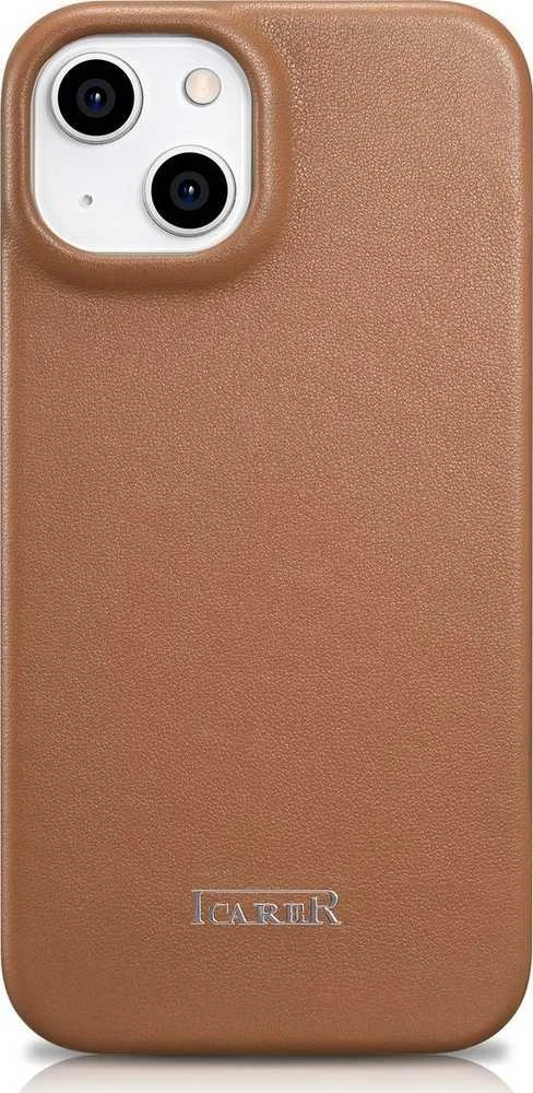 iCarer CE Premium Leather Apple iPhone 14 Plus Magnetic atverčiamas Leather MagSafe dėklas telefonui rudos spalvos (WMI14220715-BN)