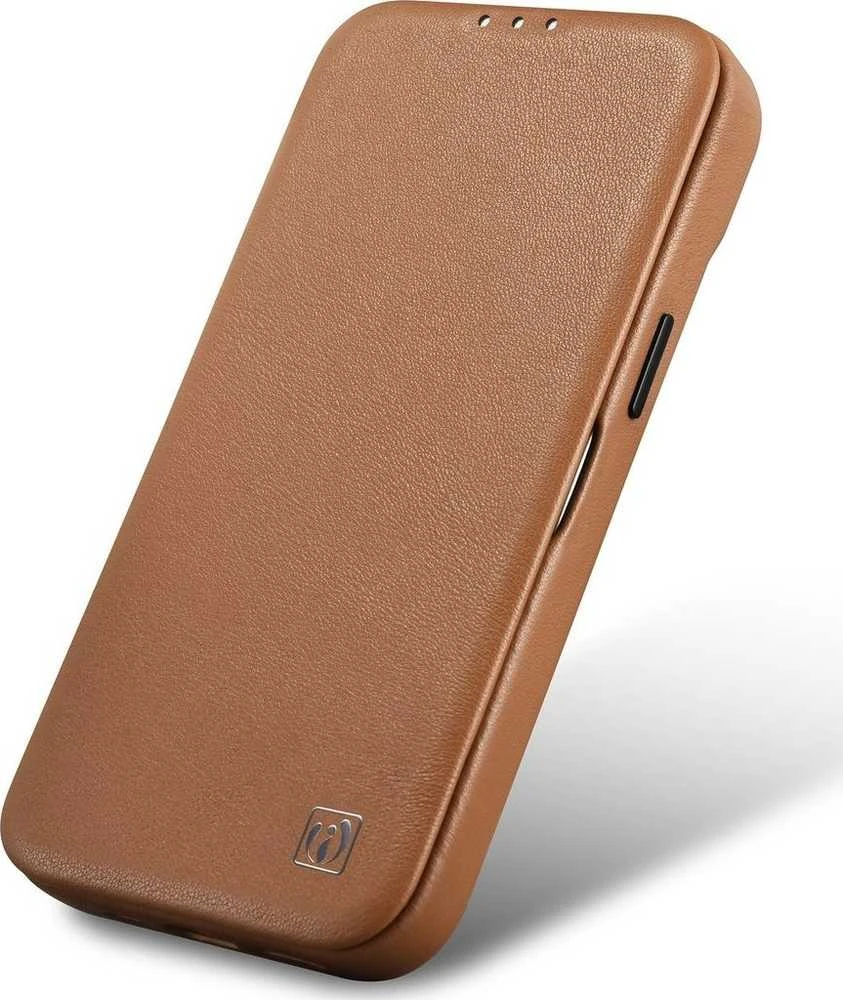 iCarer CE Premium Leather Apple iPhone 14 Plus Magnetic atverčiamas Leather MagSafe dėklas telefonui rudos spalvos (WMI14220715-BN)