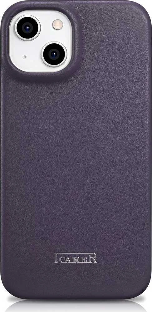 iCarer CE Premium Leather Apple iPhone 14 Plus Magnetic atverčiamas Leather MagSafe Dark dėklas telefonui violetinės spalvos (WMI14220715-DP)