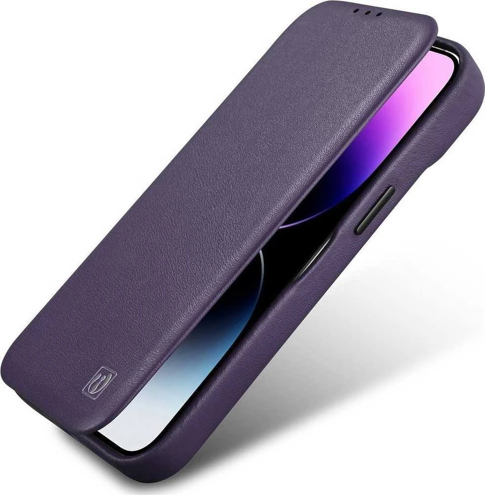 iCarer CE Premium Leather Apple iPhone 14 Plus Magnetic atverčiamas Leather MagSafe Dark dėklas telefonui violetinės spalvos (WMI14220715-DP)