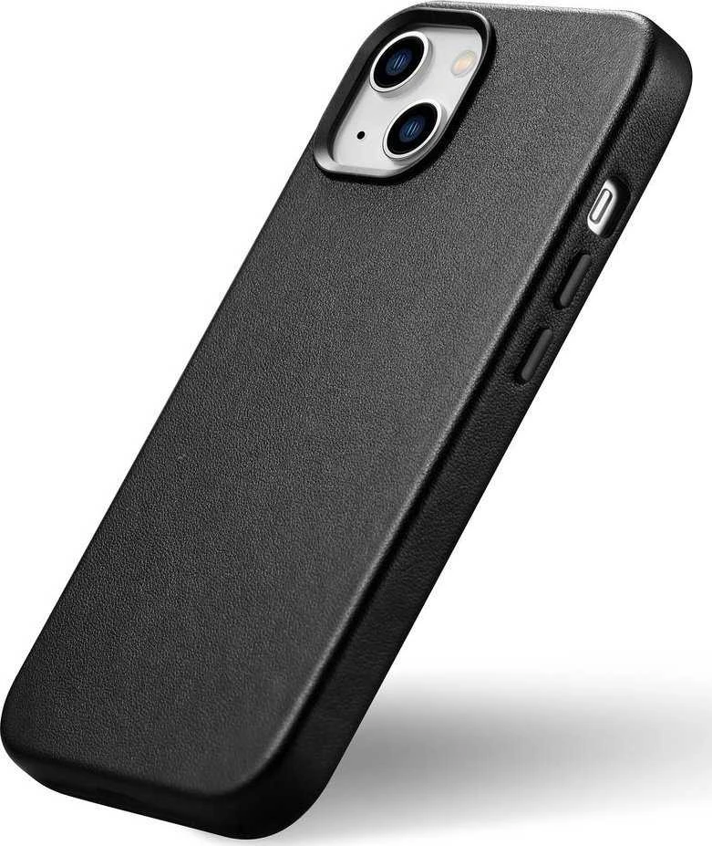 iCarer Leather Apple iPhone 14 Plus genuine leather dėklas telefonui juodos spalvos (compatible with MagSafe)