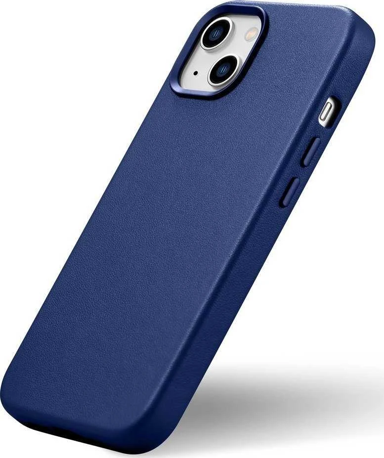 iCarer Leather Apple iPhone 14 Plus genuine leather dėklas telefonui mėlynos spalvos (compatible with MagSafe)