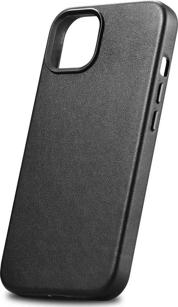 iCarer Leather Apple iPhone 14 Plus genuine leather dėklas telefonui juodos spalvos (compatible with MagSafe)
