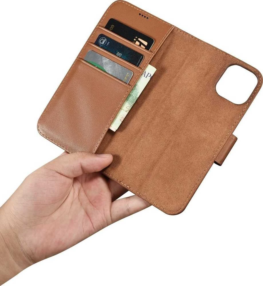 iCarer Wallet 2in1 Apple iPhone 14 Plus Anti-RFID Leather atverčiamas dėklas telefonui rudos spalvos (WMI14220727-BN)