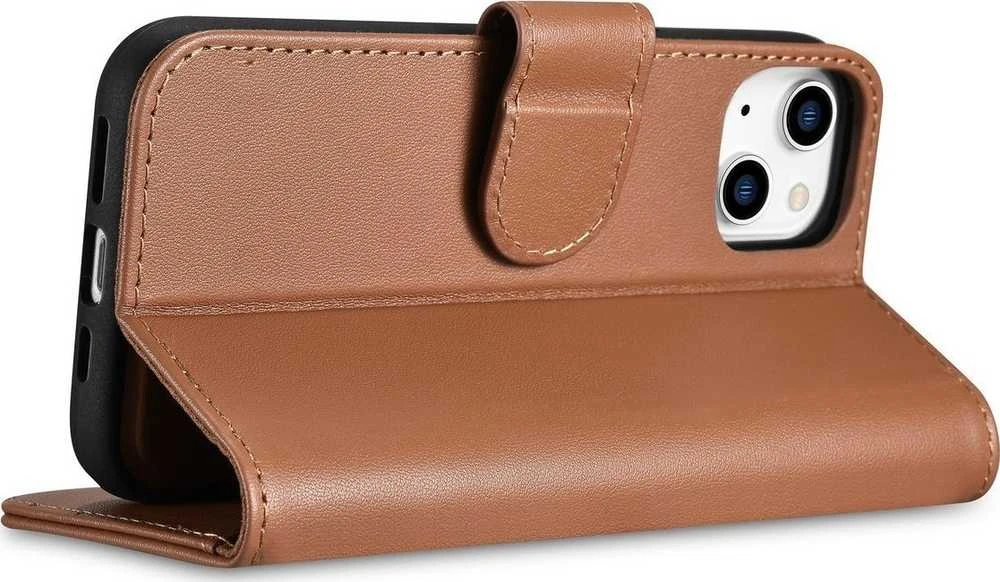iCarer Wallet 2in1 Apple iPhone 14 Plus Anti-RFID Leather atverčiamas dėklas telefonui rudos spalvos (WMI14220727-BN)