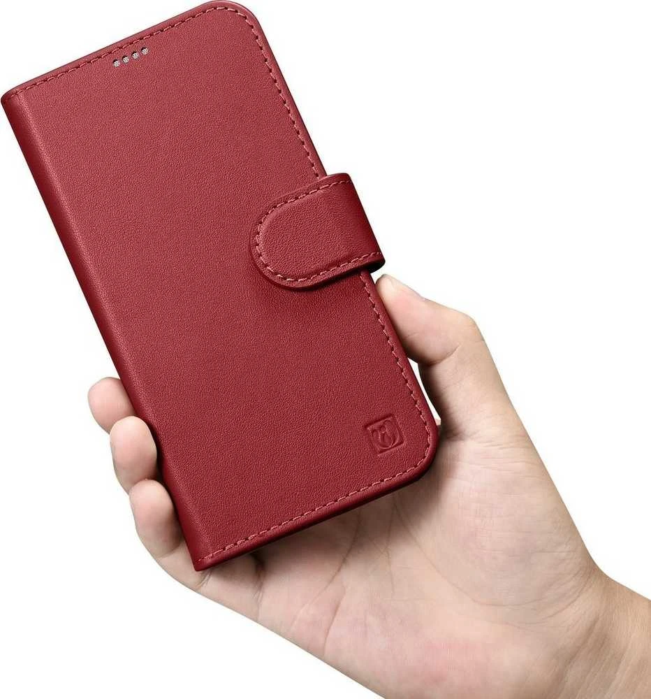 iCarer Wallet 2in1 Apple iPhone 14 Pro Max Leather atverčiamas Anti-RFID dėklas telefonui raudonos spalvos (WMI14220728-RD)