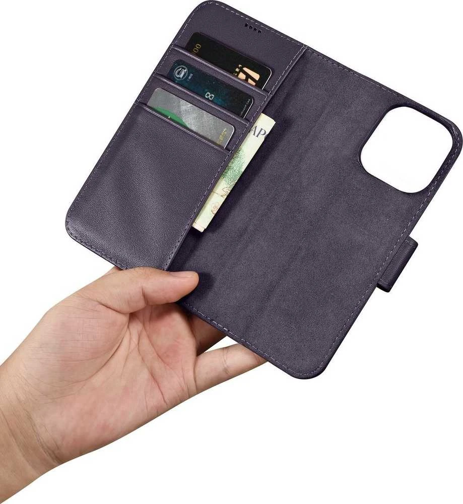 iCarer Wallet 2in1 Apple iPhone 14 Pro Anti-RFID Leather atverčiamas dėklas telefonui violetinės spalvos (WMI14220726-DP)