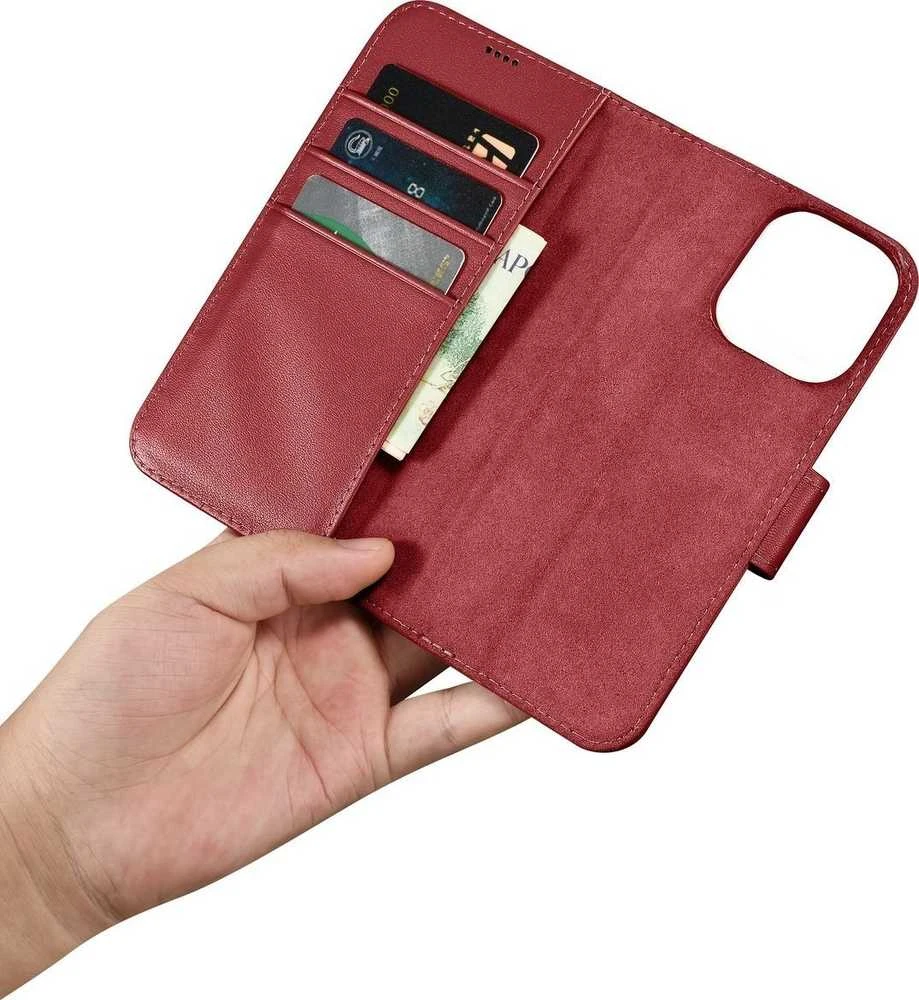 iCarer Wallet 2in1 Apple iPhone 14 Pro Max Leather atverčiamas Anti-RFID dėklas telefonui raudonos spalvos (WMI14220728-RD)