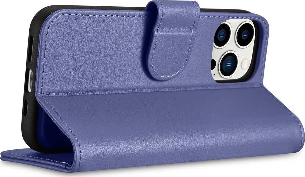 iCarer Wallet 2in1 Apple iPhone 14 Pro Max Leather atverčiamas Cover Anti-RFID Light dėklas telefonui violetinės spalvos (WMI14220728-LP)