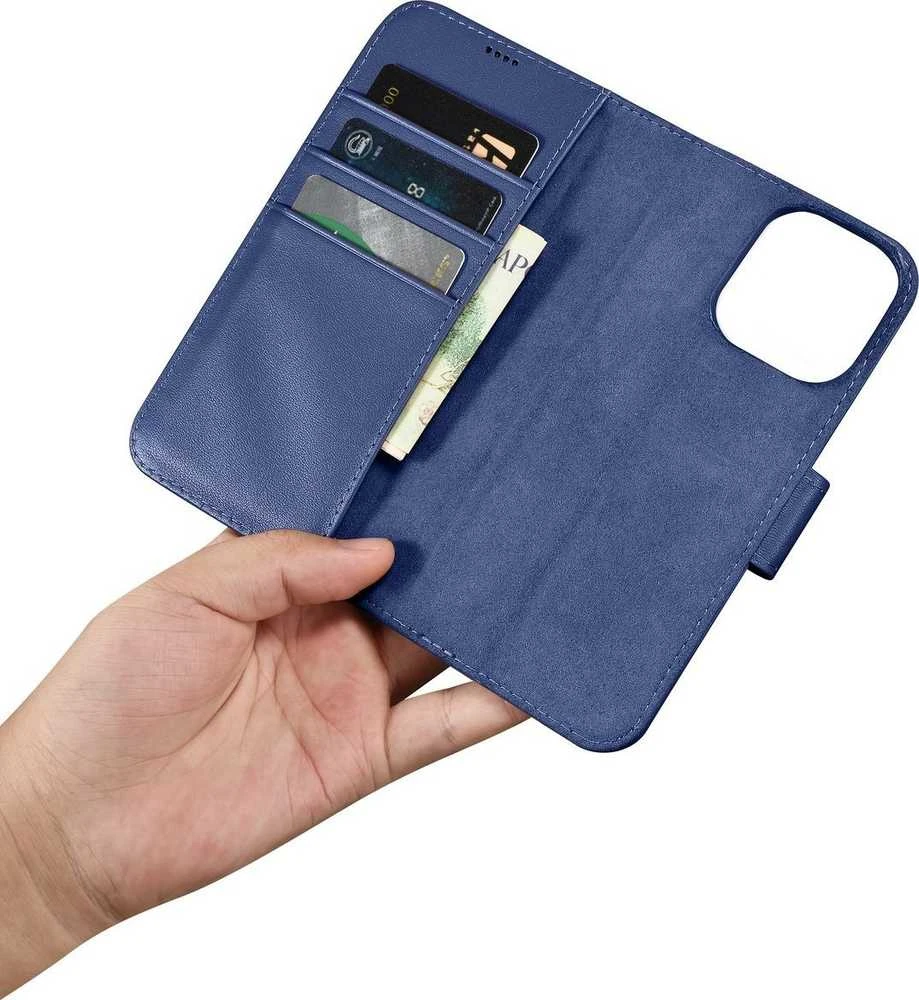iCarer Wallet 2in1 Apple iPhone 14 Pro Max Leather atverčiamas Anti-RFID dėklas telefonui mėlynos spalvos (WMI14220728-BU)