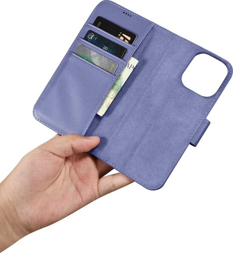 iCarer Wallet 2in1 Apple iPhone 14 Pro Anti-RFID Leather atverčiamas Light dėklas telefonui violetinės spalvos (WMI14220726-LP)