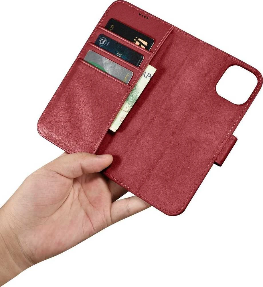 iCarer Wallet 2in1 Apple iPhone 14 Plus Anti-RFID Leather atverčiamas dėklas telefonui raudonos spalvos (WMI14220727-RD)